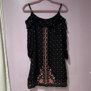 Hollister Navy Blue Dress with Pink Floral Embroidery